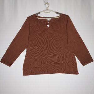 Diane Von Furstenberg Silk Sweater 2X Brown Beaded Sequin Keyhole Stretch Knit